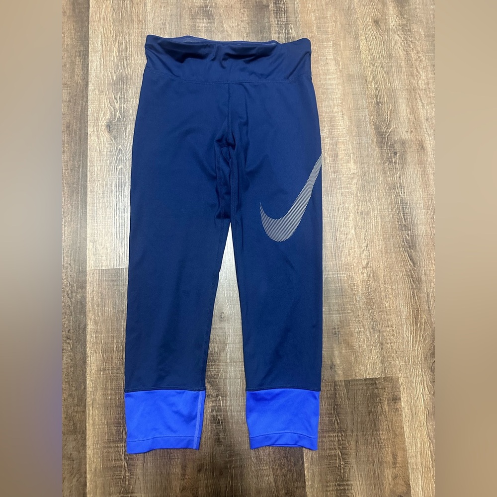 Nike Blue and Black Leggings cropped small